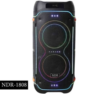 اسپیکر بلوتوثی قابل حمل NDR-1808 با دبل ساب ۸ اینچ و ۲ میکروفون بیسیم